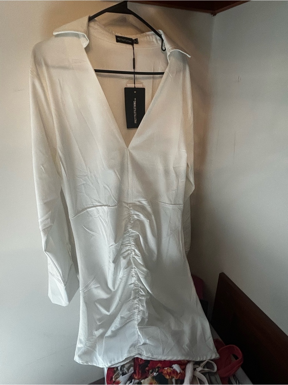 PrettyLittleThing White Button-Front Shirt Dress